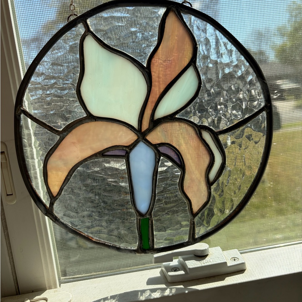 Handcrafted Stained Glass Floral Suncatcher - Pastel Pink & Mint